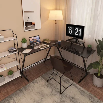 Scrivania da gioco a forma di L ad angolo rotondo per computer da ufficio domestico con postazione di lavoro da tavolo con supporto per monitor di grandi dimensioni